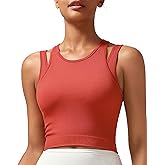 RUNNING GIRL Sports Bras for Women High Impact Seamless Ribbed Longline High Neck Workout Crop Tank Tops Padded