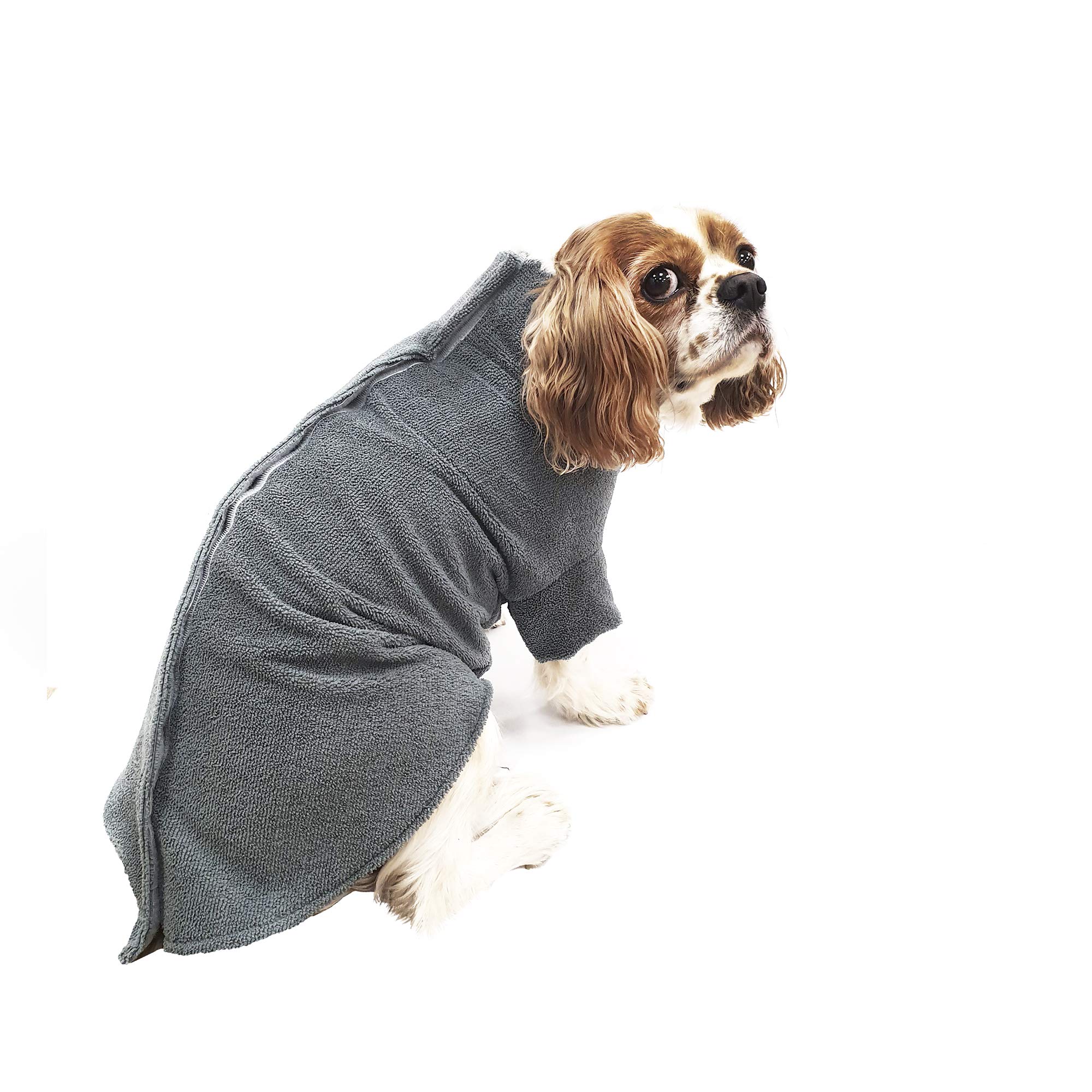 Ancol Simply Dry Deep Drying Dog Coat Grey Microfibre Fabric for Warmth and Dryness - Fastens with Hook and Loop Tab - 50cm Length/Medium