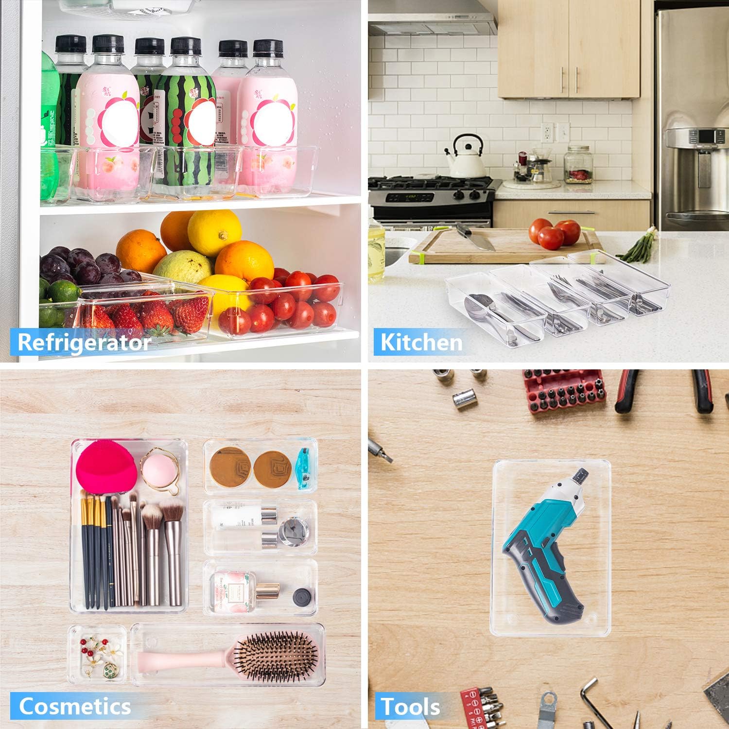JARLINK 12 Pack Desk Drawer Organizer Trays with 4 Different Sizes, Versatile Clear Drawer Organizers Storage for Bathroom, Makeup, Bedroom, Kitchen, Office Supplies, Craft: Home & Kitchen