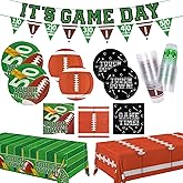 Football Party Decorations Kit for 24: Football Party Supplies Set with Plates, Dessert Plates, Napkins, Cups, Banner & Touchdown Tablecloth - for Football Tailgate Party Decorations