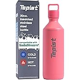 Tepist ThirtyO 30oz Stainless Steel Bottle Compatible with Sodastream Machines | Powder Coated Coral | Vacuum Sealed | Double Walled | Leak-Proof | Easy to Carry | Reusable Bottle
