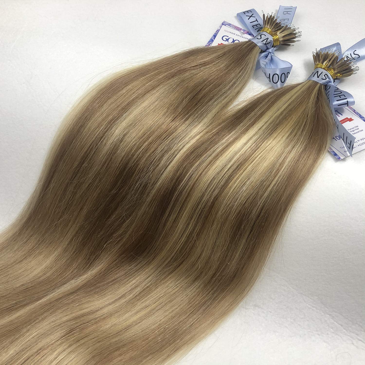 GOOFIT Nano Tip Hair Extensions Nano Beads Human Hair Remy Hair Nano Ring - 1g/s, 50s/pack - (22" #12/613 Light Brown Mix Bleach Blonde)