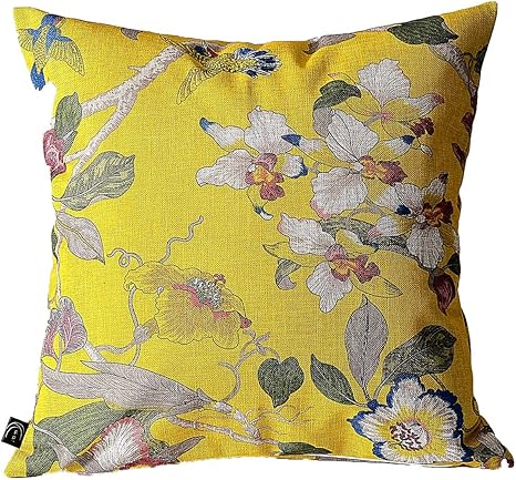 Amazon Co Jp Kuai クッションカバー 45cm 花柄 オリエンタル アンティーク シノワズリ アジアン 北欧 インテリア ポリエステル イエロー 45 45cm ホーム キッチン