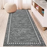 Homcomodar Grey Runner Rug 65x180cm Non Slip Low Pile Hallway Kitchen view 5