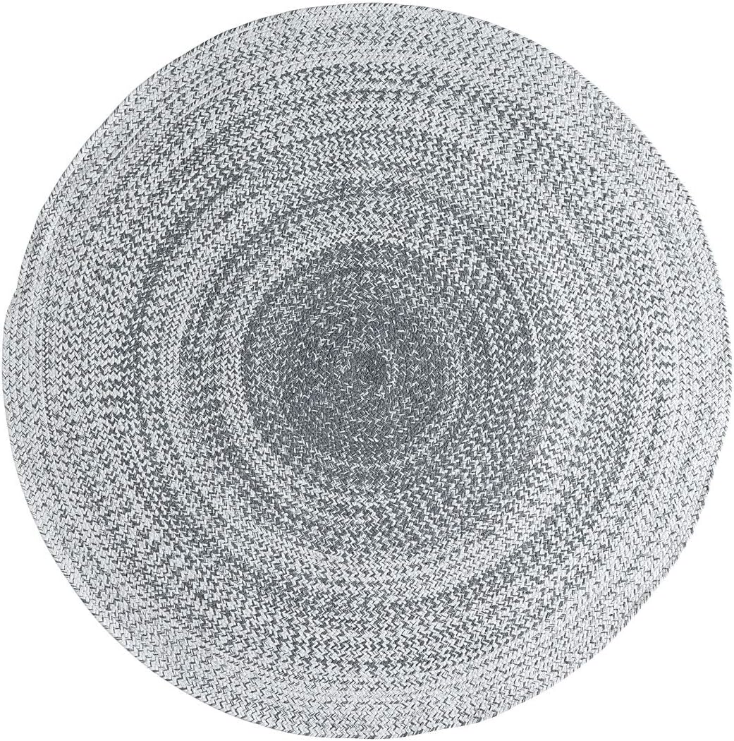 Aztocratic Arizona Granite Collection, Fully Reversible Round Braided Rug Hand Woven Area Rugs 100% Cotton Carpet for Bedroom Living Room High Traffic Areas (5 Feets Round, Grey and White)