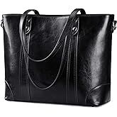 S-ZONE Leather Tote Bag for Women Office Shoulder Handbag 15.6 Inch Work Laptop Briefcase | Leather, Office, Shoulder, 15.6 Inch, Work, Laptop