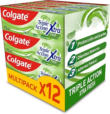 Triple Action Xtra Fresh Zahnpasta, Packung mit 12 x 75 ml, Zahnpasta mit Fluor, Schutz gegen Karies, hilft bei der Erhaltung weißer Zähne, frischer Atem für die ganze Familie