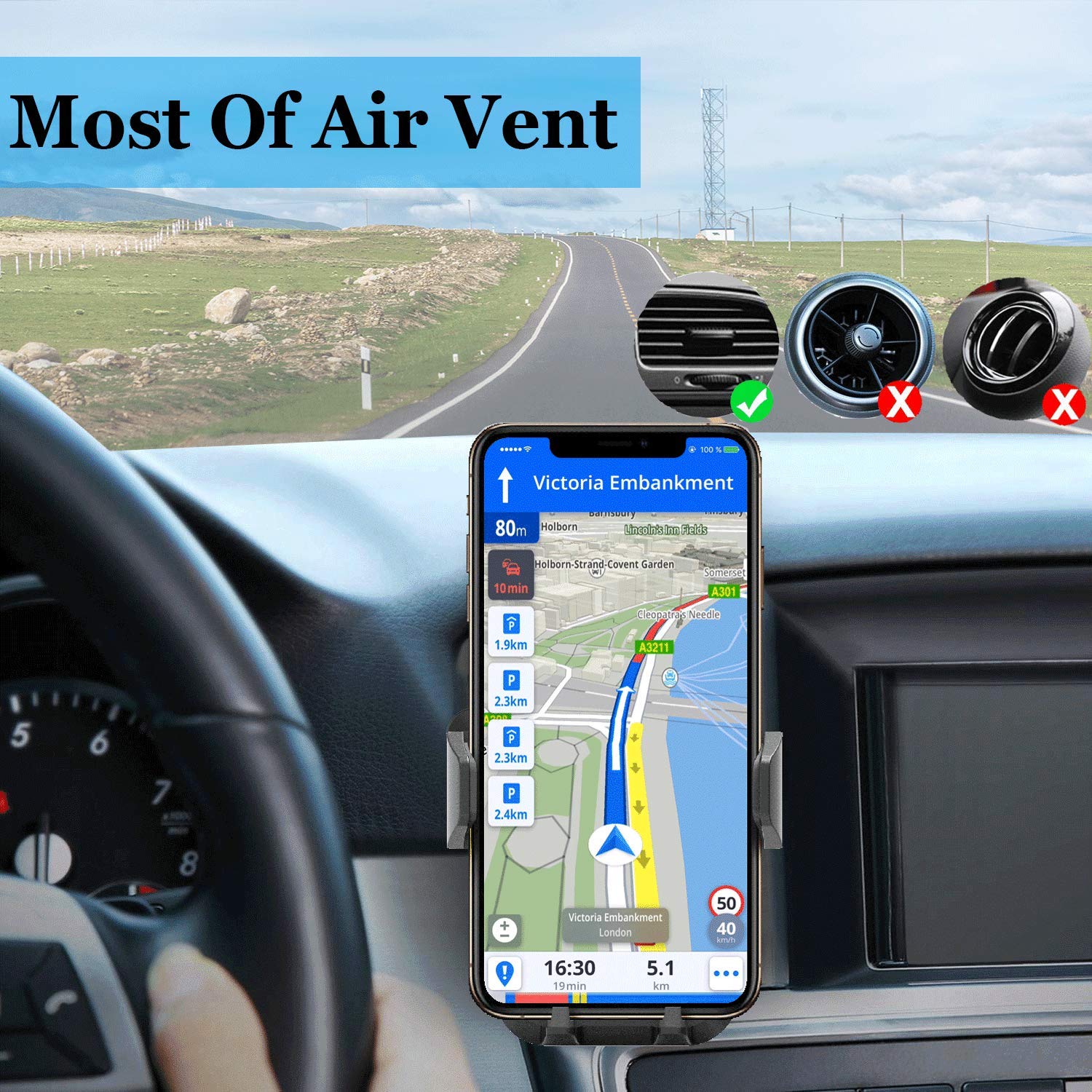 Babacom Supporto Auto Smartphone 360 Gradi di Rotazione [Versione Migliorata 2 Clip] Porta Cellulare da Auto Compatibile per iphone11 PRO X Samsung Xiaomi Huawei