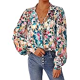 PRETTYGARDEN Women's Floral Blouses Dressy Casual V Neck Button Down Shirts Lantern Long Sleeve Boho Chiffon Spring Tops 2026