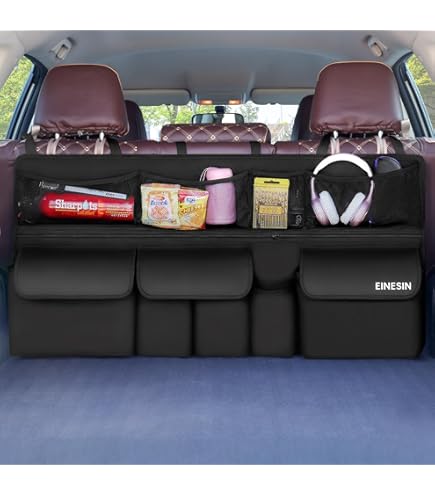 Big Ant Organizador Maletero Coche – 8 Bolsillos (4 De Malla + 2 Grandes + 2 Pequeños), 88x46 Cm, 3 Correas Ajustables, Universal Para SUV Y Camioneta
