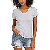 PrettyGuide Womens Cotton Short Sleeve Tops V Neck T Shirts Loose Fit Soft Basic Tees Trendy Casual Summer Tops