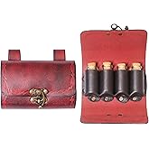 Lord of Battles Medieval Alchemy Buff Leather Belt Bag with 4 Mini Glass Bottles | The Elfic Potion Vintage Belt Waist Pouch Side Pack for Ren Faire, Cosplay (Maroon)