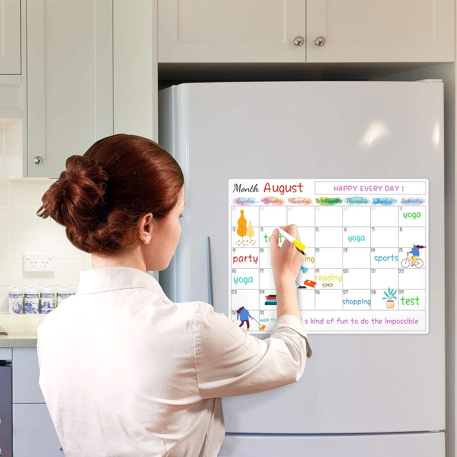 Dry Erase Fridge Magnetic Calendar - White Board Magnetic Calendar for Refrigerator Wall Home Kitchen Decor, 15"x 11.5", Grocery List Magnet Pad : Office Products