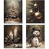 KSDUT Christmas Art Prints Decor Set of 4 - Vintage Retro Winter Holiday Xmas Artwork Poster Christmas Tree Snowman Wall Decor for Home Farmhouse Bedroom Gallery Decorations - 8