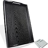 KAQAHIDO Plastic Serving Trays for Eating, Ottoman Tray for Living Room, Rectangle Black Tray for Coffee Table, Home Decor, w