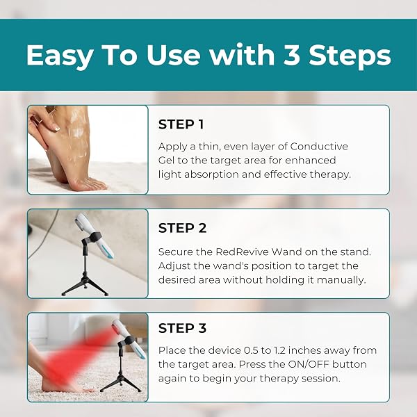 NORELIE REDREVIVE COLD LASER THERAPY WAND WITH STAND & CONDUCTIVE GEL FOR HANDS-FREE ENHANCED LIGHT THERAPY SESSIONS, PORTABLE RED LIGHT THERAPY WAND FOR RELIEF OF MUSCLE, JOINTS AND BODY PAIN