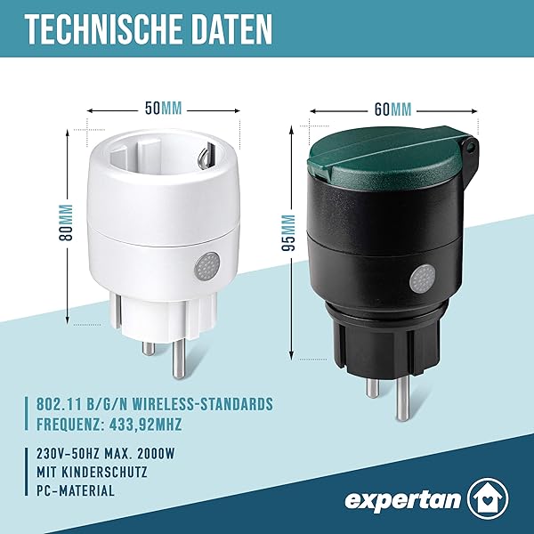 Expertan WLAN Steckdose Set 5 WLAN Steckdosen fr Innen  und Auenbereich   Fernsteuerung per App   kompatibel mit Google Home Alexa