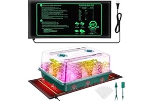 Ourhom Seed Starter Tray, Seed Starter Kit with Grow Lights and Heat Mat, 48-Cell Seed Growing Tray, Seed Starting Trays Plant Starter Kit and Base, Indoor Gardening Plant Germination Trays (1)