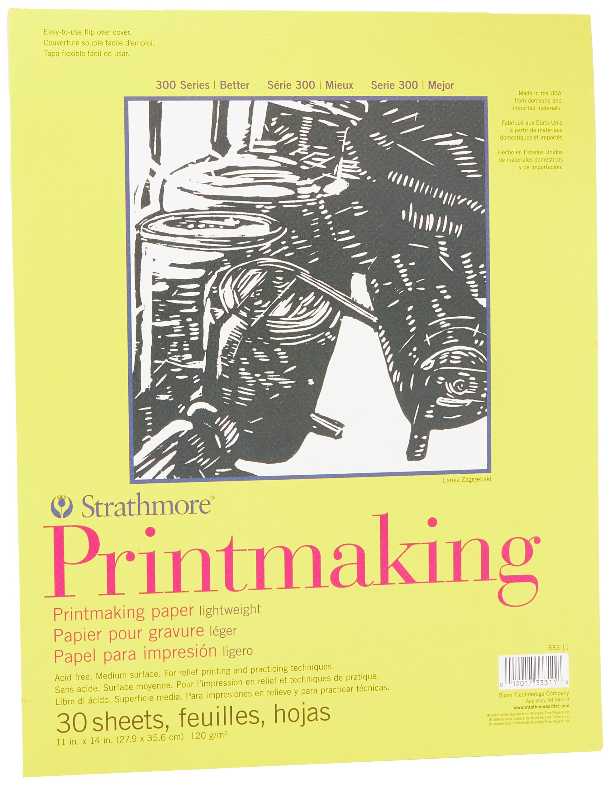 Photo 1 of Strathmore 300 Series Printmaking Paper Pad, Glue Bound, 11x14 inches, 30 Sheets (120g) - Artist Paper for Adults and Students - Block Printing, Linocut, Screen Printing, White