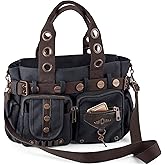 SAGEFINDS Steampunk Key Canvas Handbag | Crossbody Shoulder Purse for Women | Messenger Bag with Top Handles | Adjustable and Detachable Body Strap | Hobo with Multi Pockets | 14” x 10”