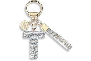 JINGUAZI Pink Blue White Initial Letter Keychain Gift for Women Girls Bling Sparkly Cute Backpack Car Key Accessories Lanyard