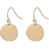 18K Gold Dangle Drop Earrings Small Round Disc Dangle Sun Hoop Earrings for Women Simple Minimalist Jewelry for Girls