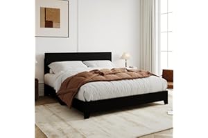Allewie Queen Bed Frame with Adjustable Headboard, Faux Leather Platform Bed with Wood Slats, Heavy Duty Mattress Foundation, No Box Spring Needed, Noise-Free, Easy Assembly, Black