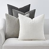 Topfinel Grey Couch Pillow Covers for Living Room 45x45 cm Set of 4,Mid Century Modern White Neutral Corduroy Corn Throw Pillows,Rustic Square Bench Chair Cushion(18 Inch/Grey)