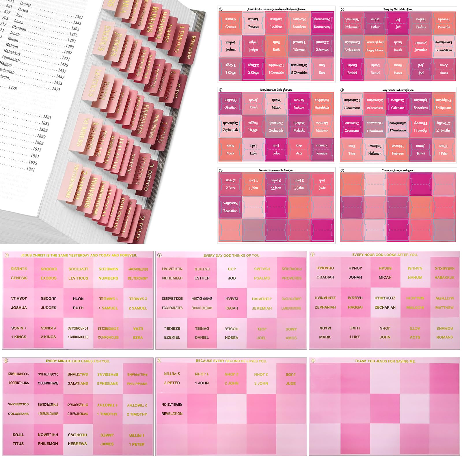 ZOCONE 180 Pcs Bible Tabs Pink for Women, 132 Large Print Laminated Bible Stickers with 48 Blank Bible Tabs for Study Bible, Index Tabs for Bible Study Accessories Bible Journaling Supplies