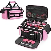 Rexmica Pink Tool Bag for Women, Tool Storage Organizer with Anti-friction and Thick Padded Bottom, Tactical Range Bag, Multi-functional Work Bag for Repairman, Electrician, Carpenters, Pink