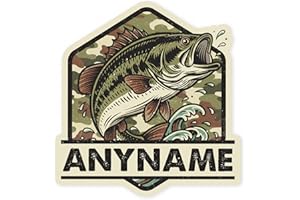 Custom Camo Fisherman Name Sticker Personalized Vintage Camo Bass Fishing Hunter Waterproof Vinyl Stickers for Laptop, Water 
