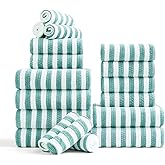 18-Piece Microfiber Bath Towels Set - 6 Bath Sheet, 6 Hand Towels, 6 Washcloths, Soft, Highly Absorbent Bathroom Towel, Quick Dry & Less Lint Shower towel for Bathroom, Hotel, Spa, Dorm-Aquamarine