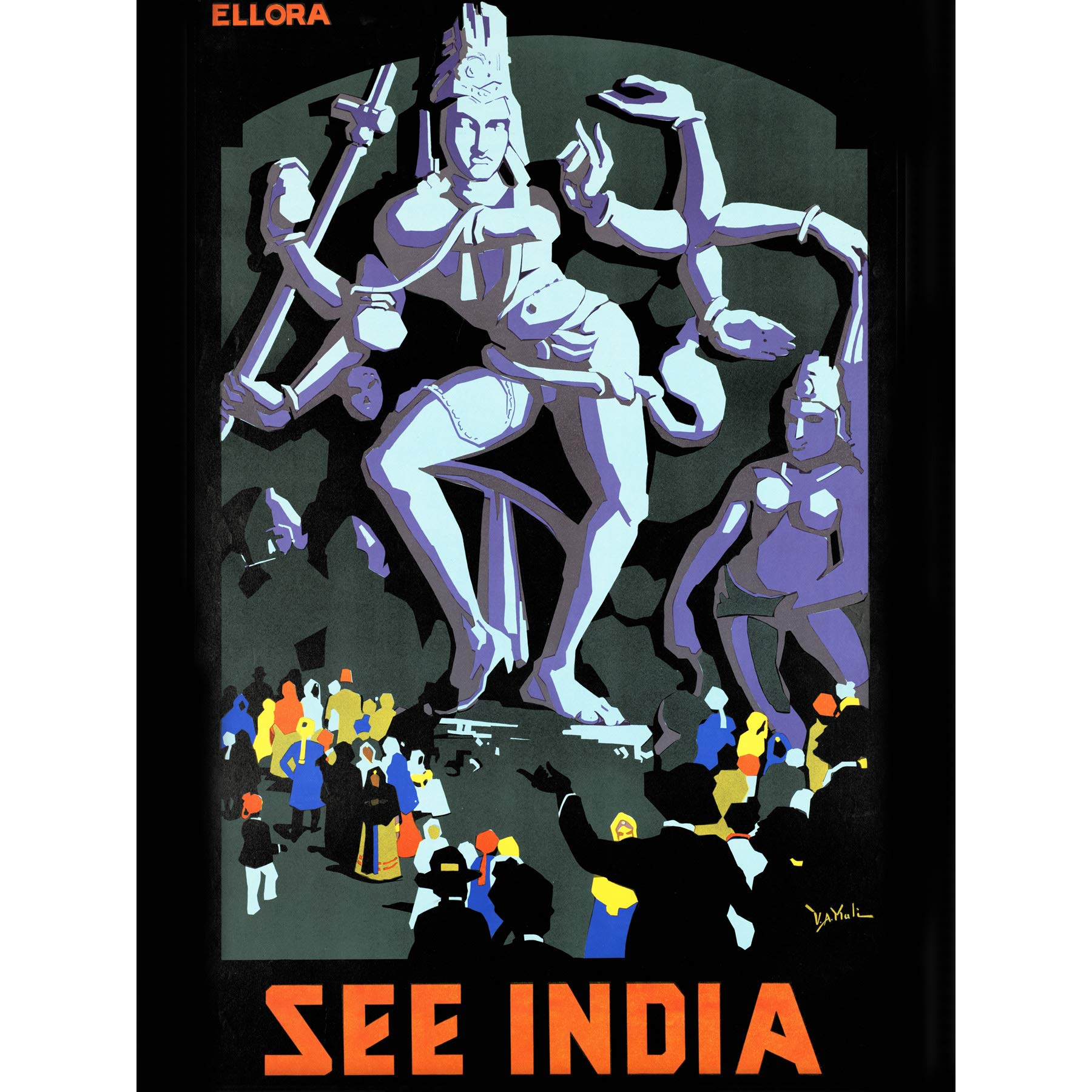 Ellora Caves India Dancing Shiva Statue Travel Advert Large Print Poster Wall Art Decor Picture