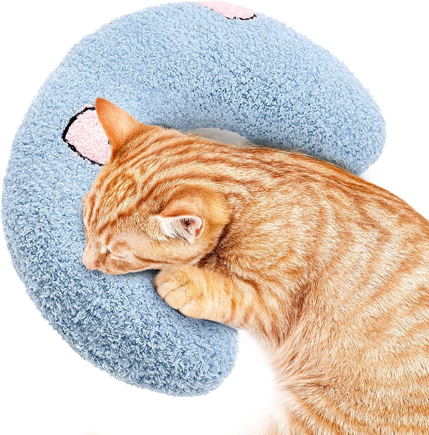 Jognee Pillow for Cats | Soft Fluffy Pet Calming Toy | Catnip Pillow Catnip Plush Toy | U-Shaped Pillow for Sleeping, Resting, Playing (Blue)