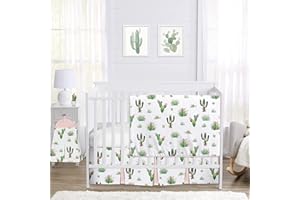 Sweet Jojo Designs Pink and Green Boho Watercolor Cactus Floral Baby Girl Crib Bedding Set 4 Pieces