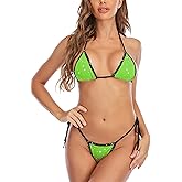 BRUOR Women Sexy Brazilian Sequin String Triangle Thong Bikini Bathing Suits Swimsuits Trikini Sparkle Rhinestone 2Pcs …
