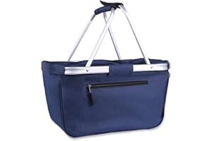 Picnic Basket, SIYUAN Collapsible Shopping Basket 24L Portable Grocery Basket with 2 Handles Reusable Folding Market Basket for Travel Picnic Camping, Navy