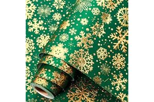 Homeral Green Christmas Wrapping Paper Roll - 3D Embossed Gold Foil Metallic Shine Snowfalkes Gift Wrap for Christmas, Winter Holiday, New Year Celebration - Mini Roll - 17 In x 33 Ft