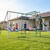 Hapfan Swing Sets for Backyard with Monkey Bars,5 in 1 Playground Set | Monkey Bars+ Belt Swing + Platform Swing + Climbing Net +Trapeze Bar,ASTM Tested | CPSC Safety Compliant (White &amp; Green)