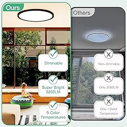 Brightever Black LED Flush Mount Ceiling Light, 24W
