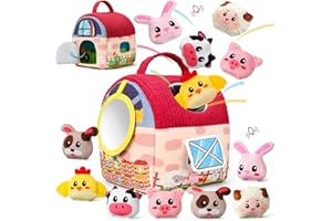 Vanvimen Baby Toys 6-12 Months, Surprise Barn With 12 PCS Stuffed Farm Animals, Mirror, Montessori Sensory Developmental Learning Toys For 6-12 Months, Ideals 6 7 8 9 Month Old Baby Boy Girl Gifts Toy
