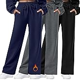Oakgarden 3 Pack Womens Fleece Lined Sweatpants Straight Leg Thermal Baggy Lounge Pants Elastic Waist Joggers with Pockets