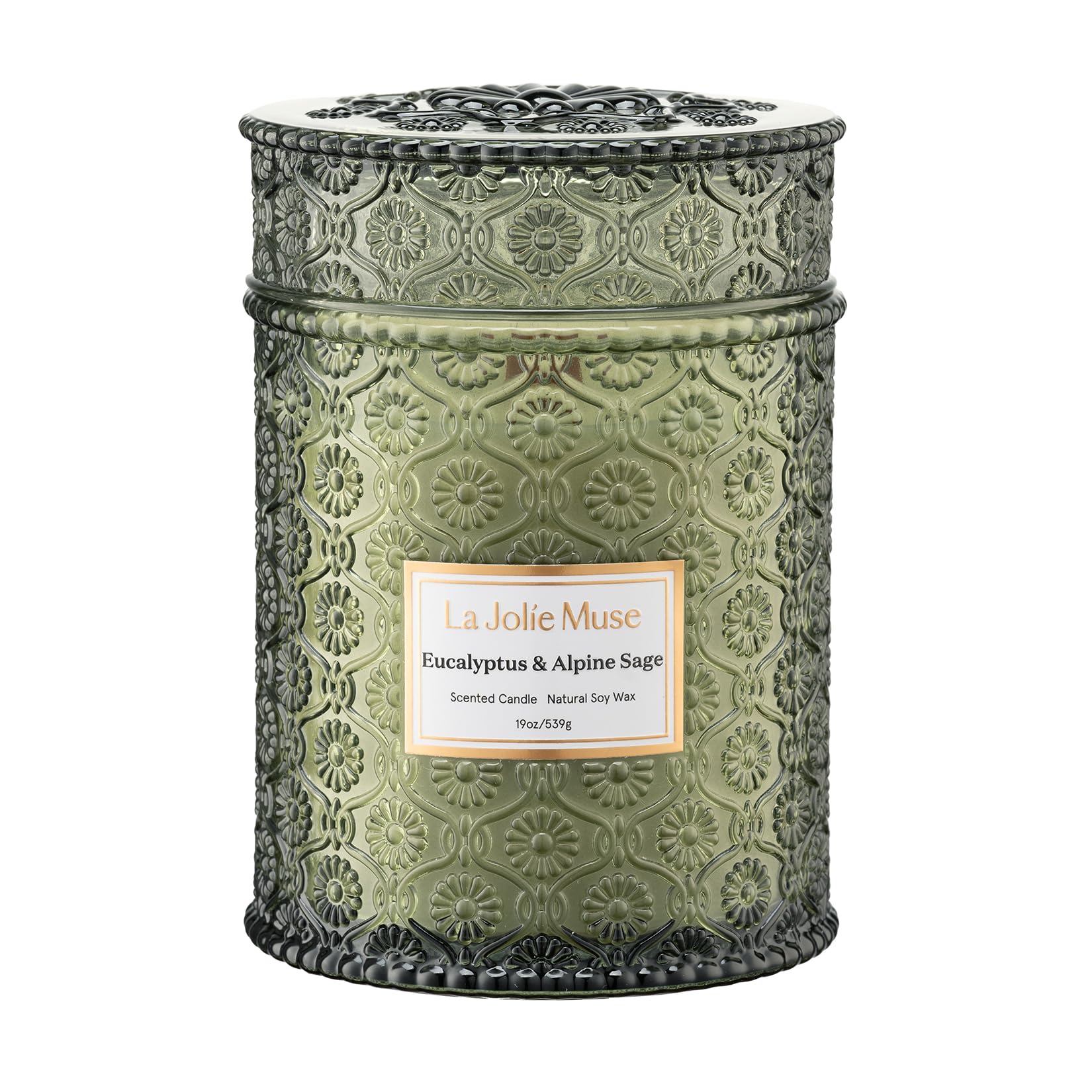 LA JOLIE MUSE Eucalyptus & Alpine Sage | Eucalyptus, Lavender & Sage Candle for Home Cleansing | 19 oz Wooden Wick | Natural Soy Wax | 90 Hours Burn | Candle for Relaxation