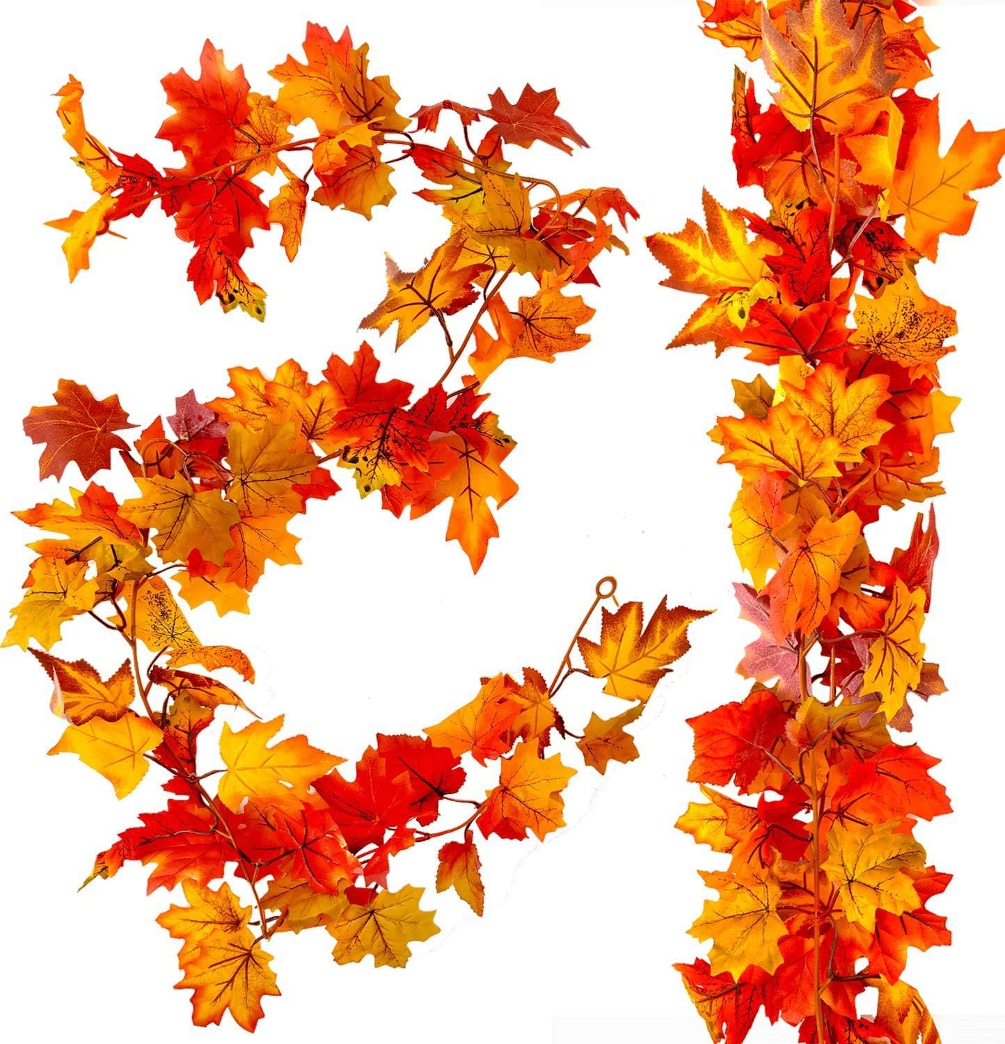 Wreaths, Garlands & Swags - Jelofly 2 Pcs Artificial Autumn Fall Maple Leaves Garland 5.9ft Fall Hanging Vines Plant Thanksgiving Decor for Indoor Outdoor Wedding Party Home Fireplace Halloween Christmas Decorations