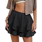 Caracilia Flowy Shorts for Women Summer Casual Boho Ruffle Tiered Mini Skirts with Shorts Underneath Tennis Golf Skorts