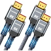 Highwings 8K Short HDMI 2.1 Cable 2-Pack 3.3FT/1M, 48Gbps Ultra High Speed | Braided Slim HDMI Cord, 8K60Hz 4K@120Hz 8K@60Hz, HDCP 2.2&amp;2.3, eARC,Dynamic HDR,DTS:X Compatible for PS5/Blu-ray/Roku TV/HDTV