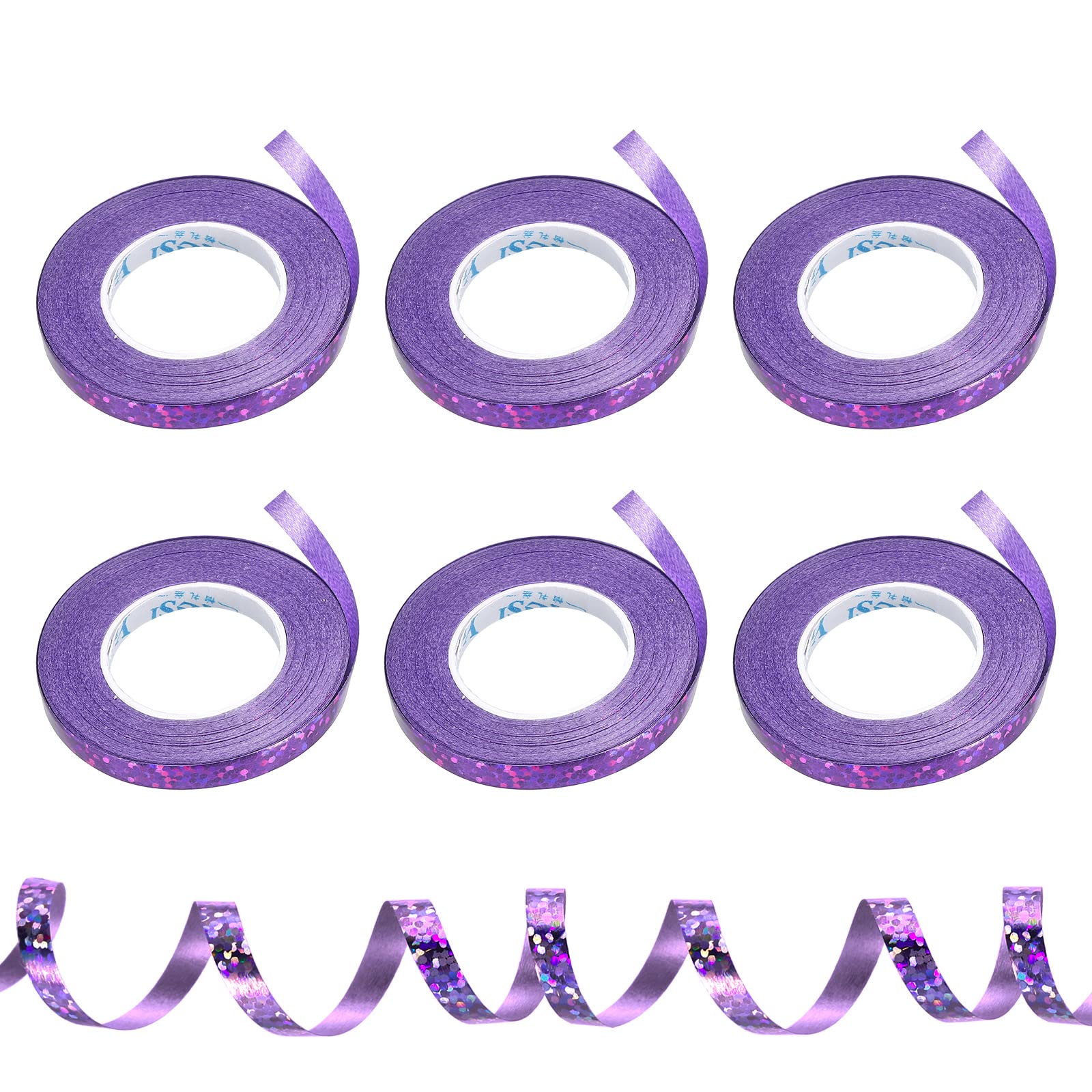 PATIKIL 6pcs Curling Ribbon Crimped Balloon String 5mm Laser Metallic Shiny 10m Iridescent for Party Decoration Gift Wrapping Crafts Florist Purple — image 1