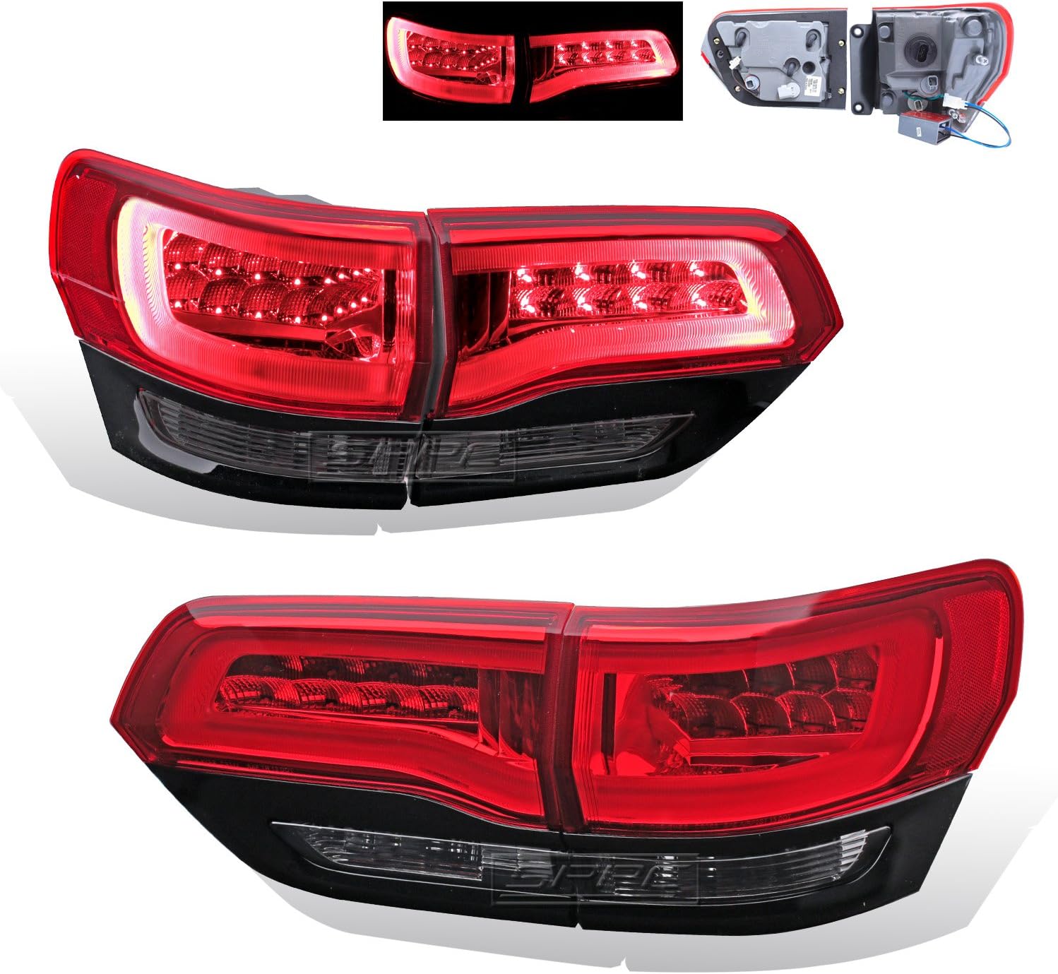 Amazon Com Sppc Red Smoke Led Tail Lights Set For Jeep Grand Cherokee 4 Pcs Set Passenger And Driver Side Automotive