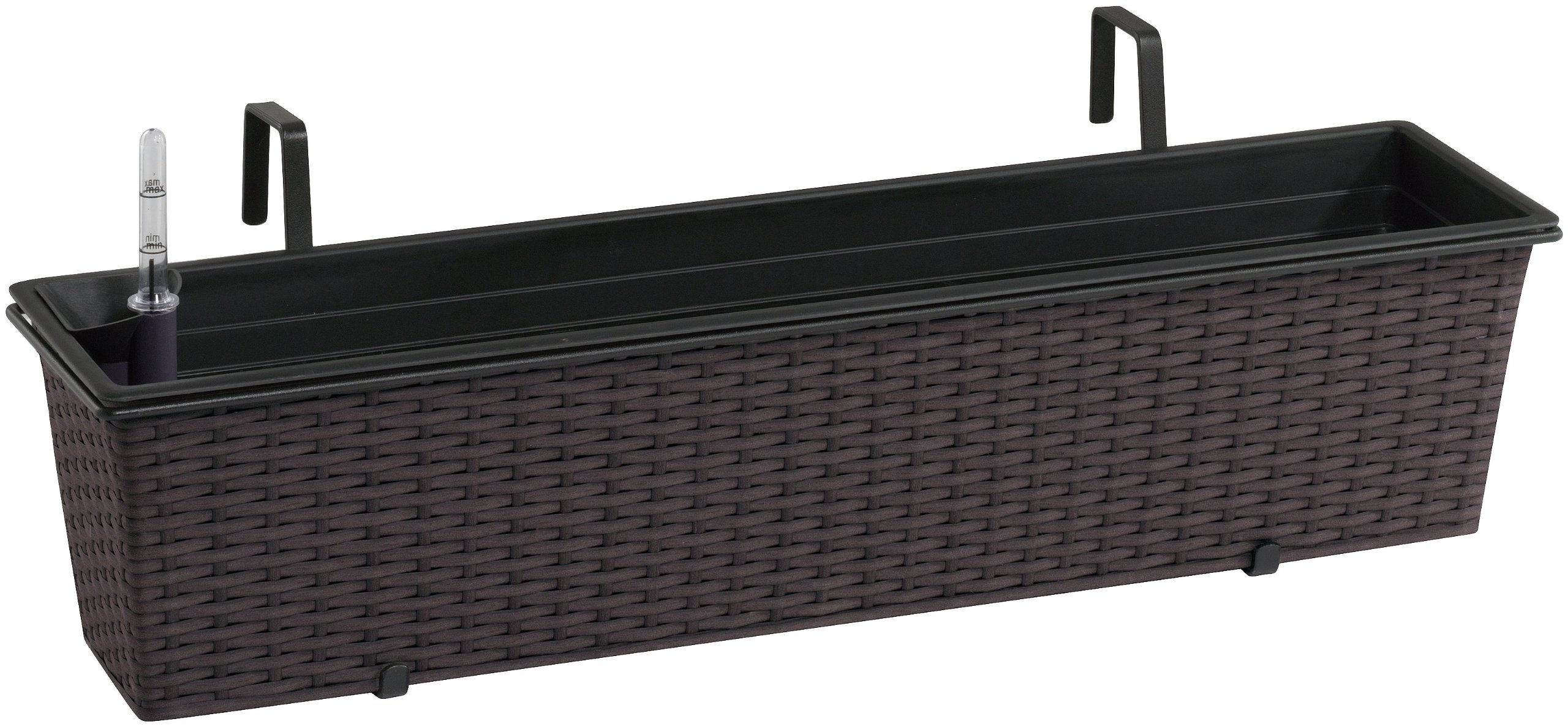 Gartenfreude 4000-1009-024 Polyrattan Balcony Box with Hanging Hooks 80 x 19 x 18 cm With Watering System Mocha-Coloured