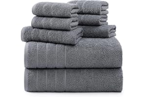 Casa Platino Bath Towels, 8 Piece Towel Set, 2 Large Bath Towels(30"x 60"), 2 Hand Towels & 4 Washcloths, 100% Ring Spun Cotton Towels for Bathroom, Bathroom Towel Set, Quick Dry Towel - Cool Grey